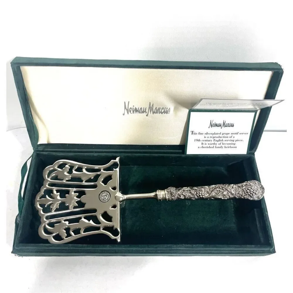 Vintage Godinger Neiman Marcus Grape Motif Silver Serving Piece + Velvet Box HTF